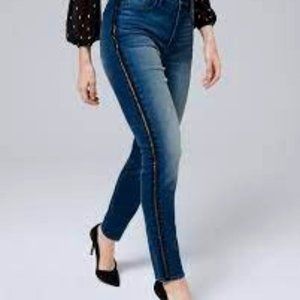 WHBM White House Black Market High Rise Beaded Tuxedo Skinny Ankle Jeans Size 8